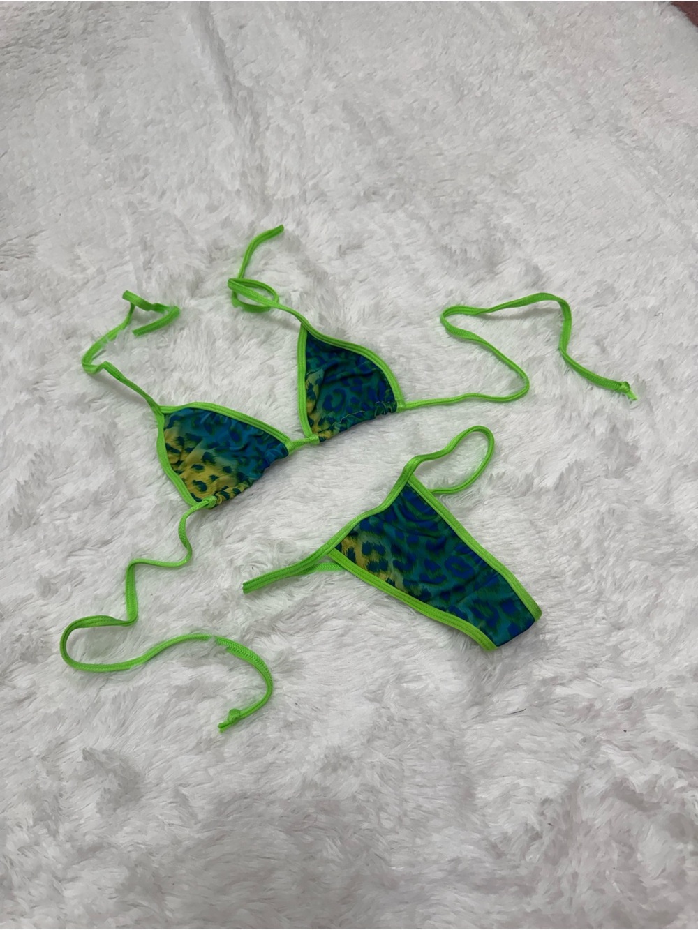 New small neon green micro bikini cheetah festival rave outfit swimsuit y2k